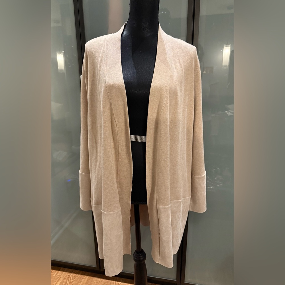 Calvin Klein Cream Women's Cardigan w/ faux Suede